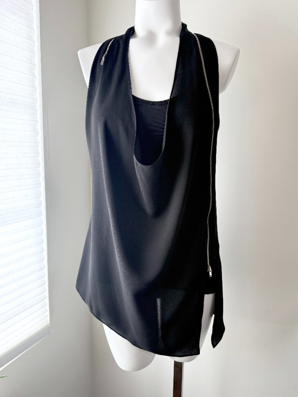 Bailey 44 Black Asymmetric Draped Georgette Sleeveless Top